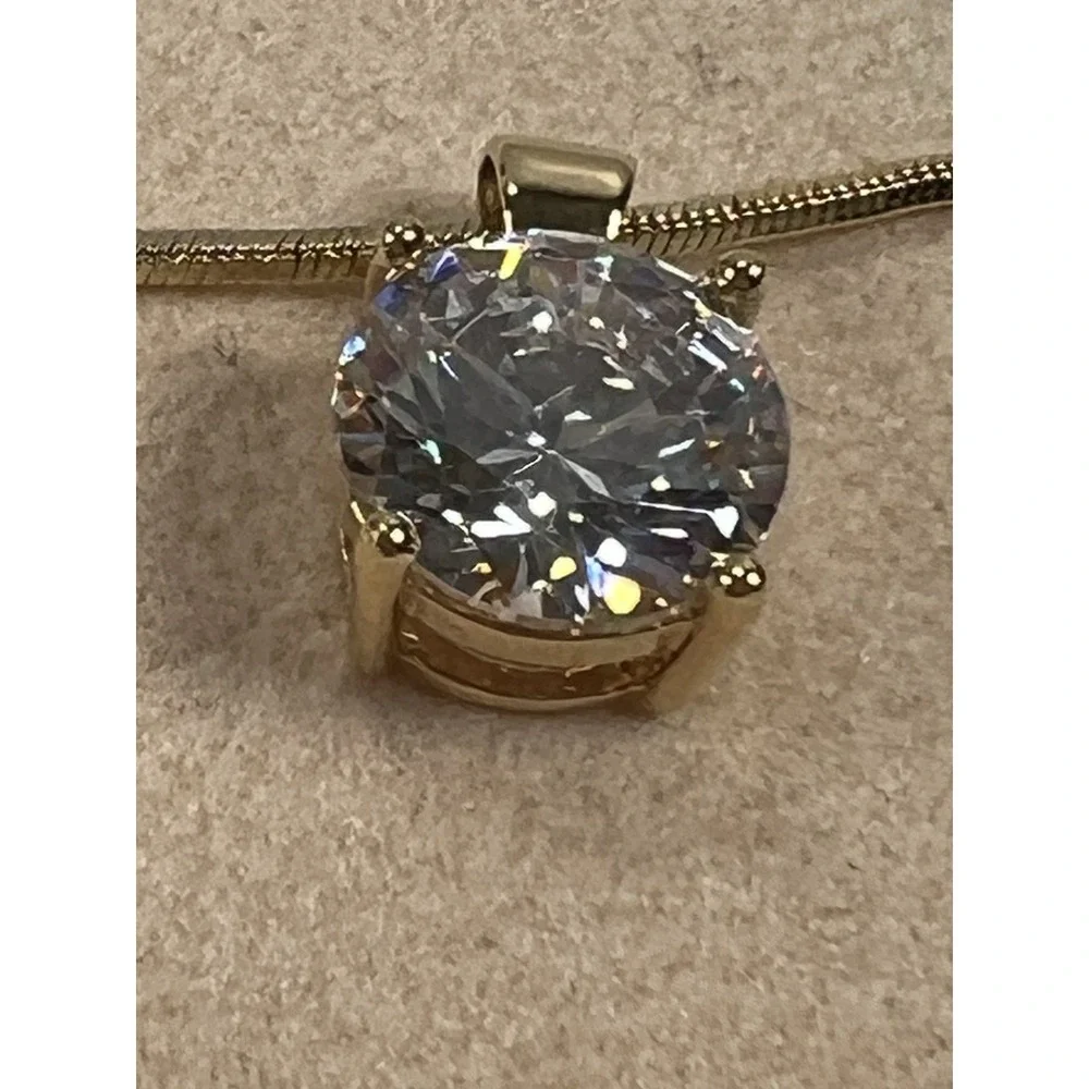 Gold Tone Thin‎ Snake Necklace with CZ Cubic Zirconia Floating Drop Pendant 18